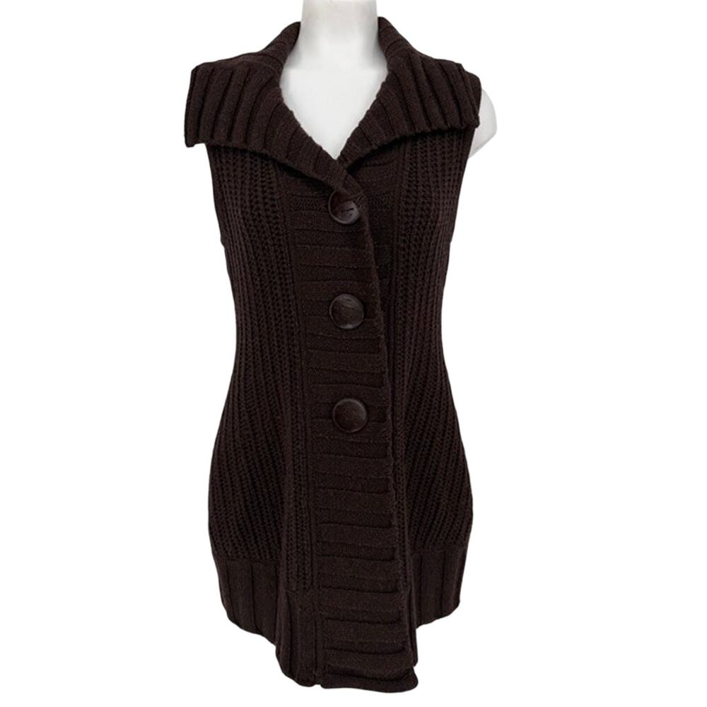 100% Merino Wool Chocolate Brown Chunky Knit Sweater L Y2K Boho Dark Academia